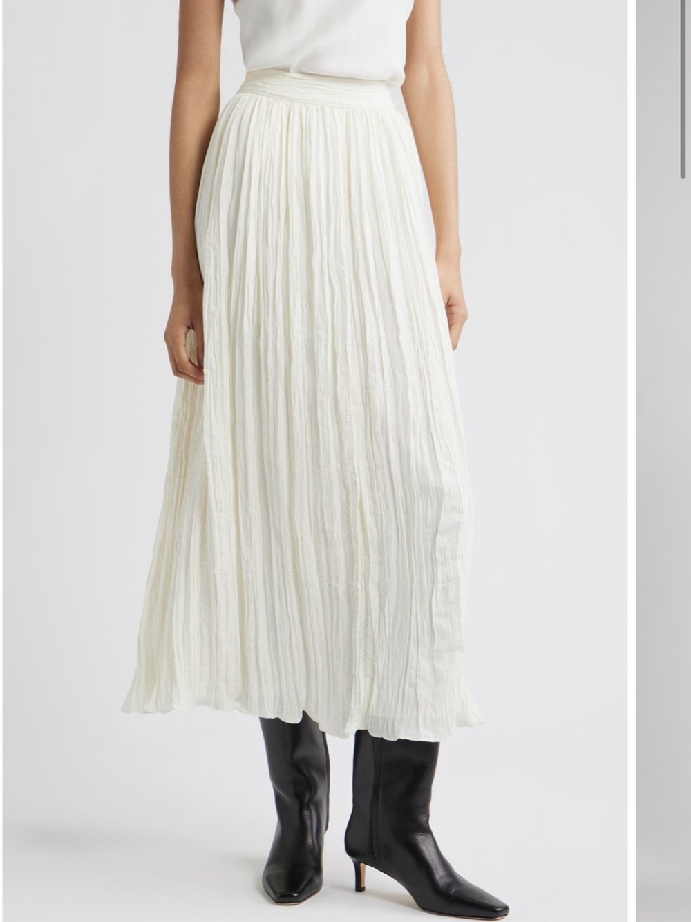 Nordstrom Crinkle A-Line Midi Skirt Size S New Ivory Flowy